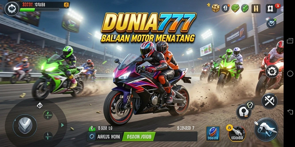 Tampilan gameplay DUNIA777 dengan balapan motor yang mendebarkan.