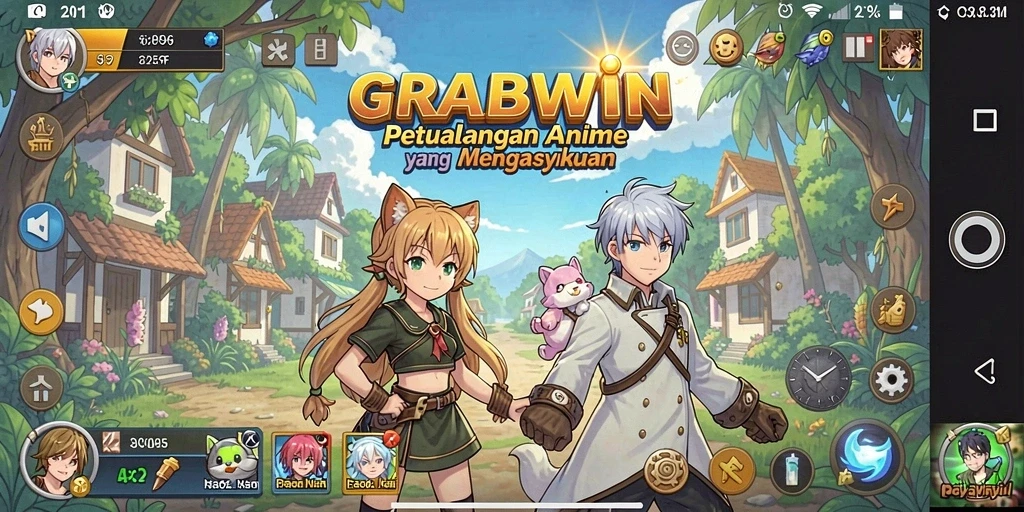 Tampilan gameplay <strong>GRABWIN</strong> yang menakjubkan dengan karakter Anime.