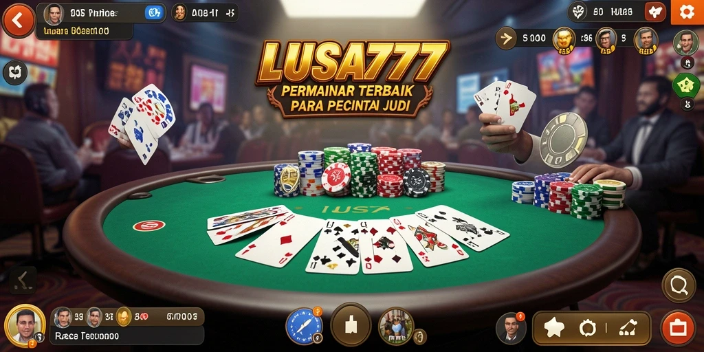 Screenshot utama LUSA777 menunjukkan aksi seru permainan poker.