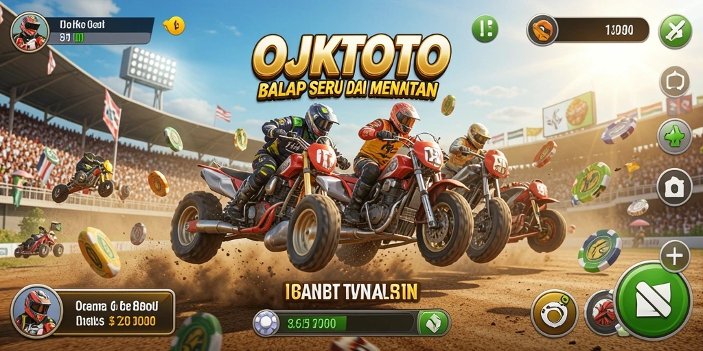 Screenshot gameplay OJKTOTO menampilkan serunya balapan di lintasan yang dinamis.