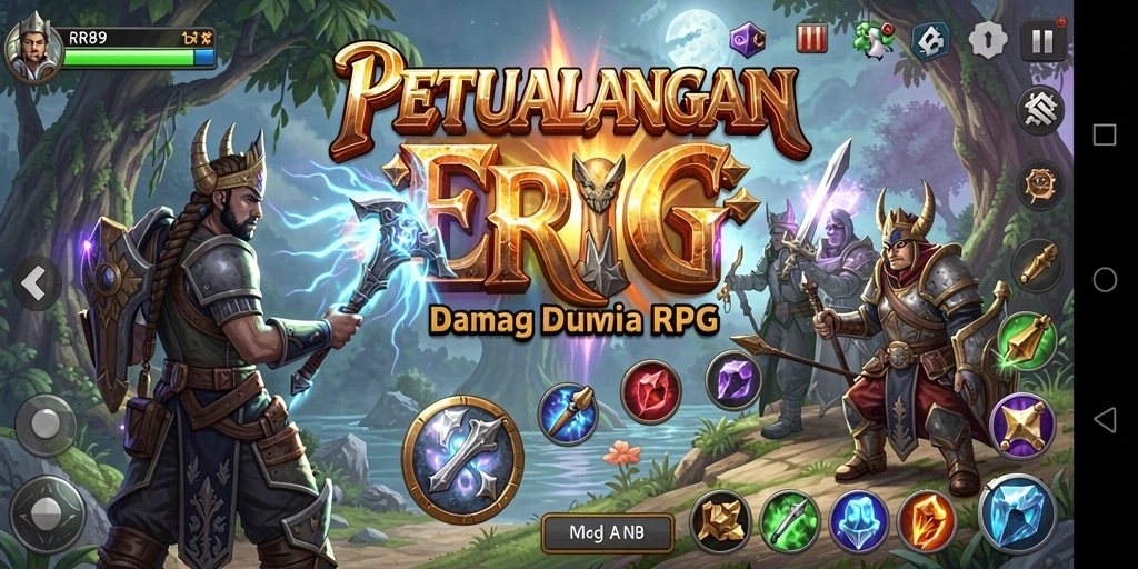 Tangkapan layar gameplay RPG RR89 menunjukkan aksi seru dan karakter yang kaya.